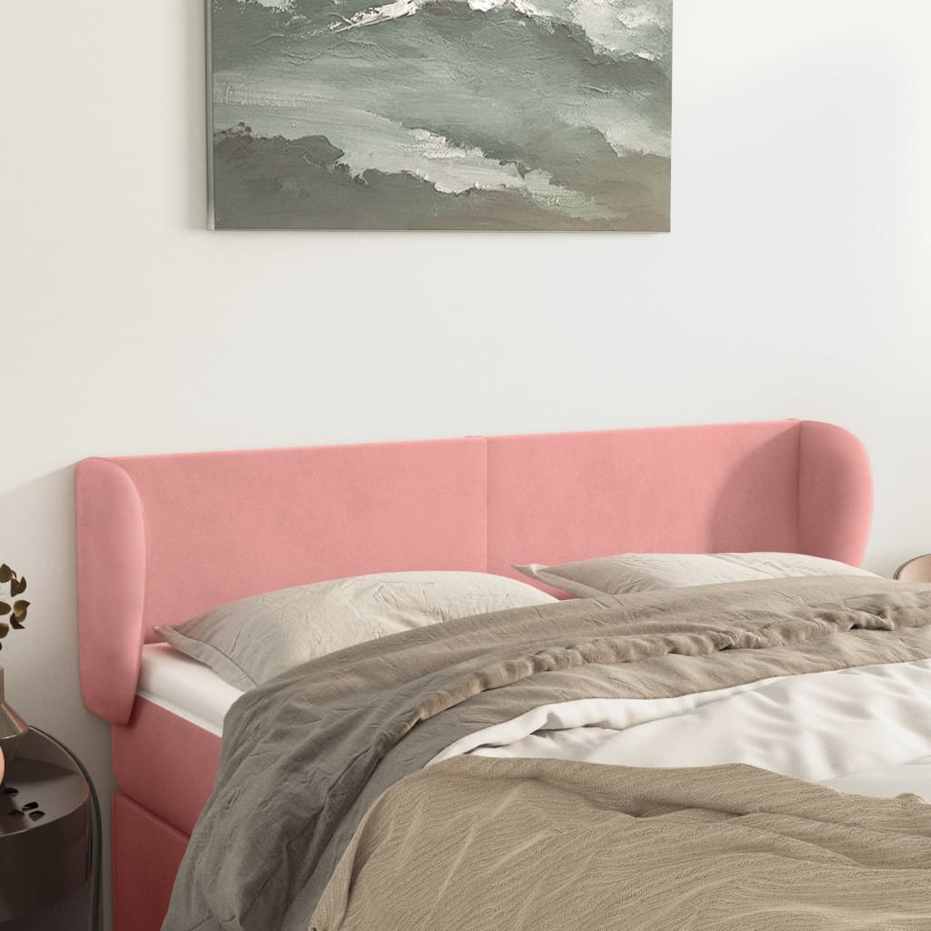 Hoofdbord met randen 147x23x78/88 cm fluweel roze – afbeelding 1