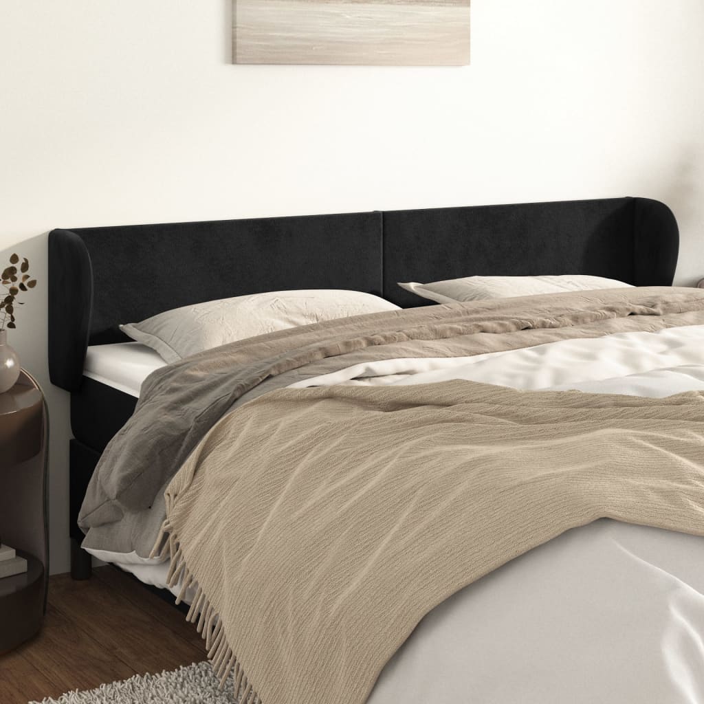 Hoofdbord met randen 163x23x78/88 cm fluweel zwart – afbeelding 1