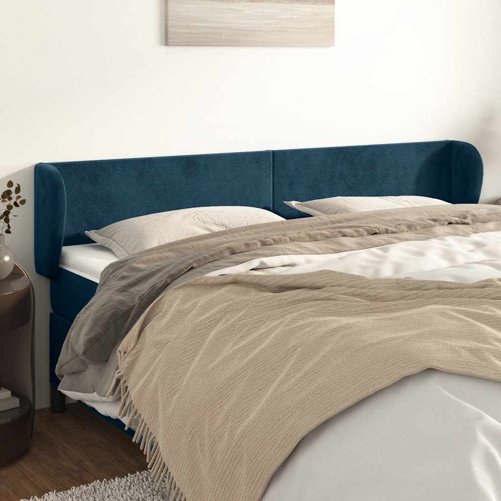 Hoofdbord met randen 163x23x78/88 cm fluweel donkerblauw – afbeelding 1