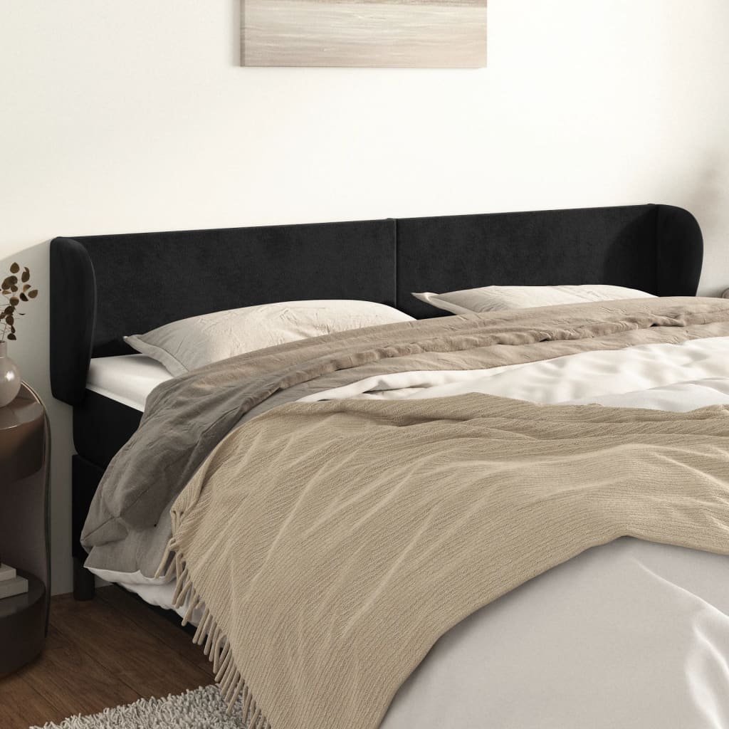 Hoofdbord met randen 183x23x78/88 cm fluweel zwart – afbeelding 1