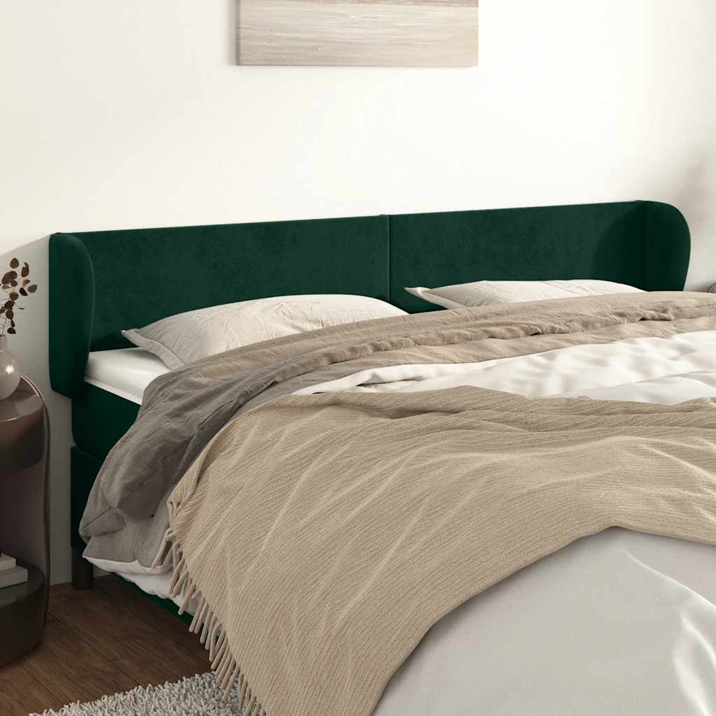 Hoofdbord met randen 183x23x78/88 cm fluweel donkergroen – afbeelding 1