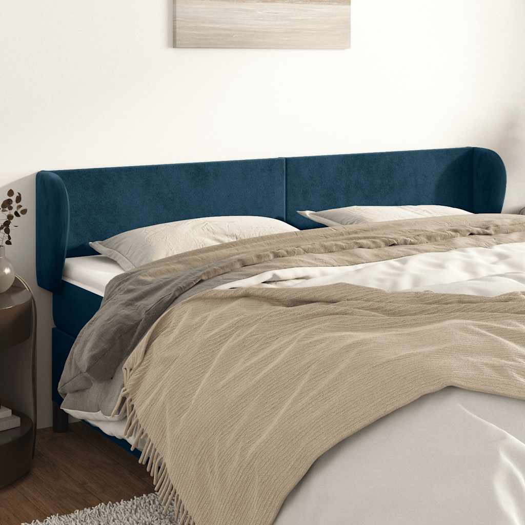 Hoofdbord met randen 203x23x78/88 cm fluweel donkerblauw