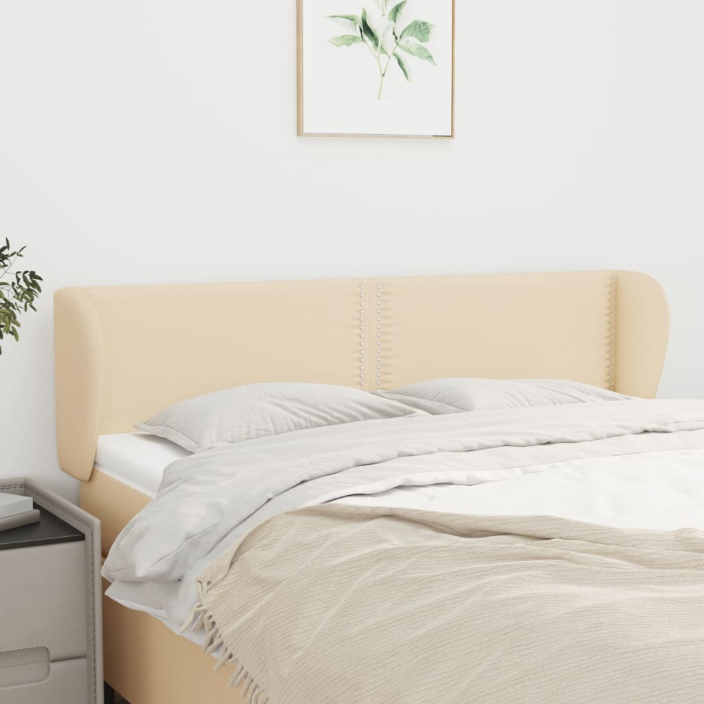 Hoofdbord met randen 147x23x78/88 cm stof crèmekleurig – afbeelding 1
