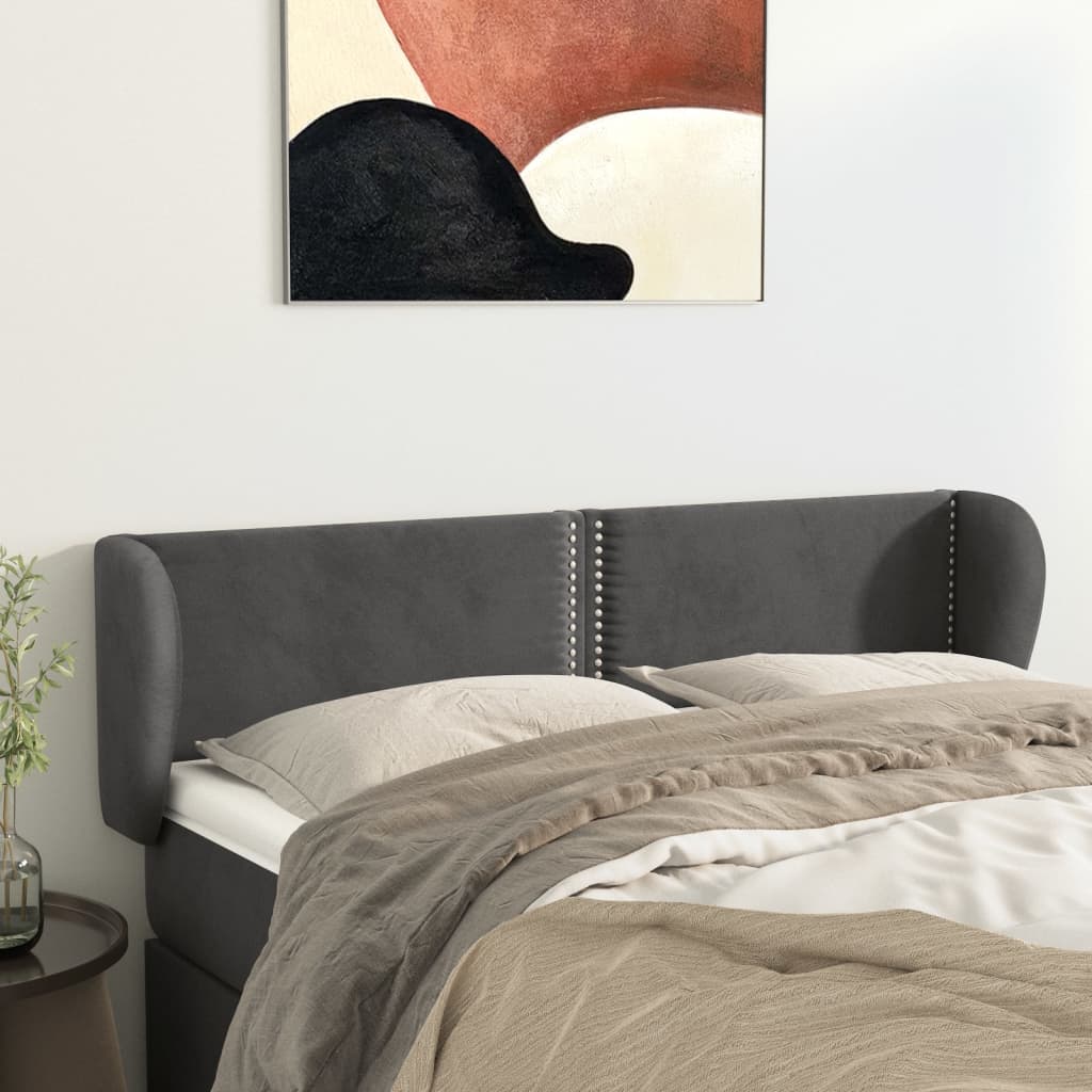Hoofdbord met randen 147x23x78/88 cm fluweel donkergrijs – afbeelding 1