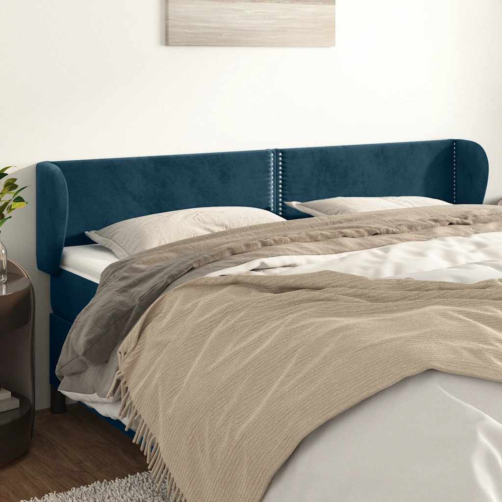 Hoofdbord met randen 163x23x78/88 cm fluweel donkerblauw