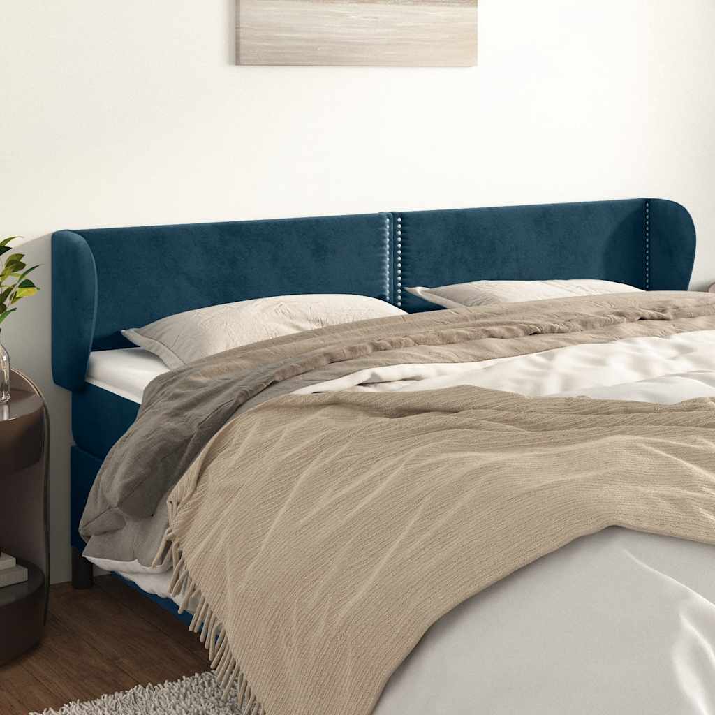 Hoofdbord met randen 183x23x78/88 cm fluweel donkerblauw