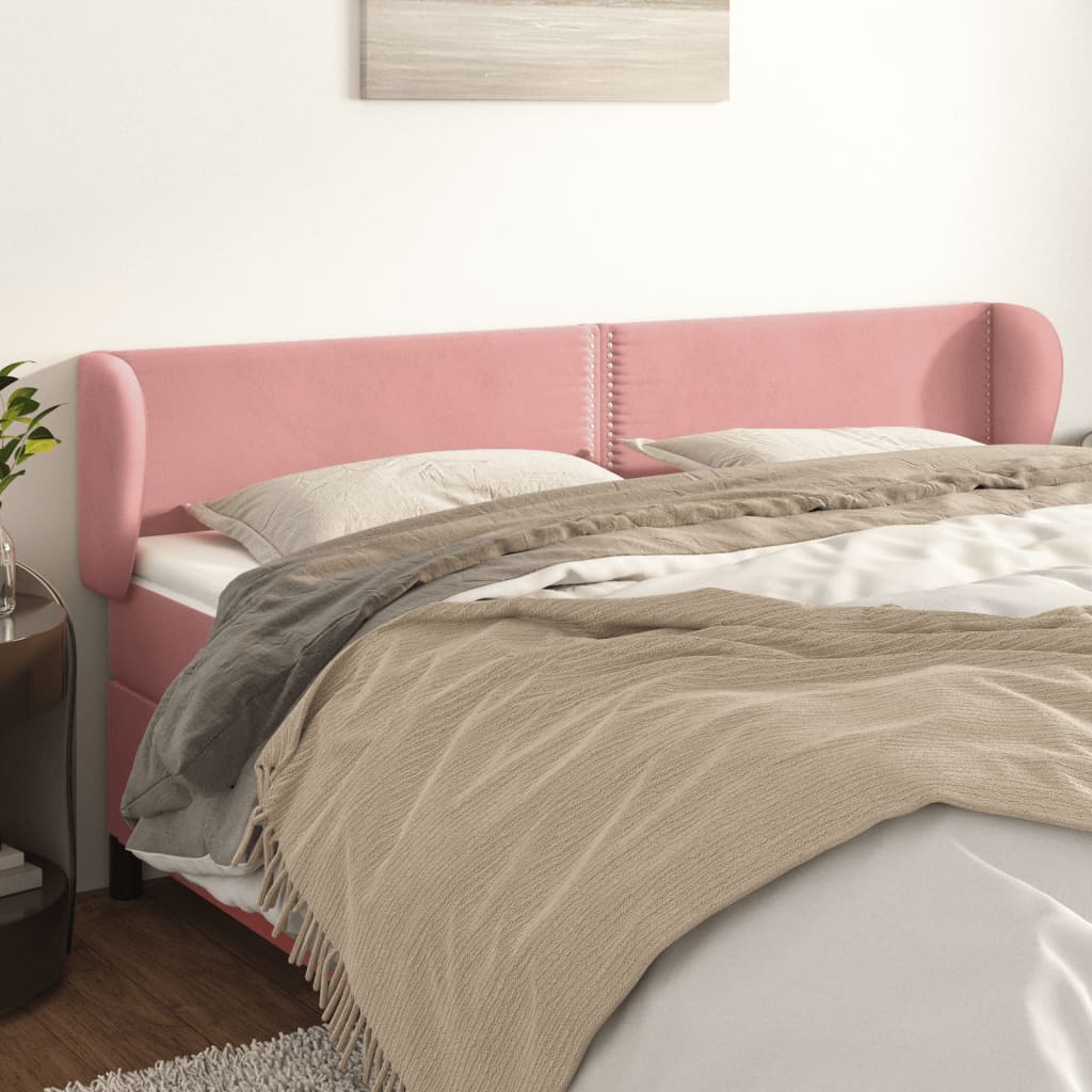 Hoofdbord met randen 203x23x78/88 cm fluweel roze