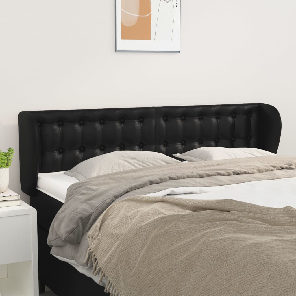 Hoofdbord met randen 147x23x78/88 cm kunstleer zwart – afbeelding 1