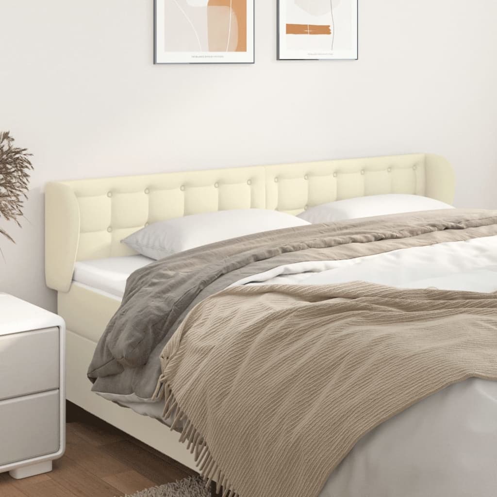 Hoofdbord met randen 203x23x78/88 cm kunstleer crèmekleurig