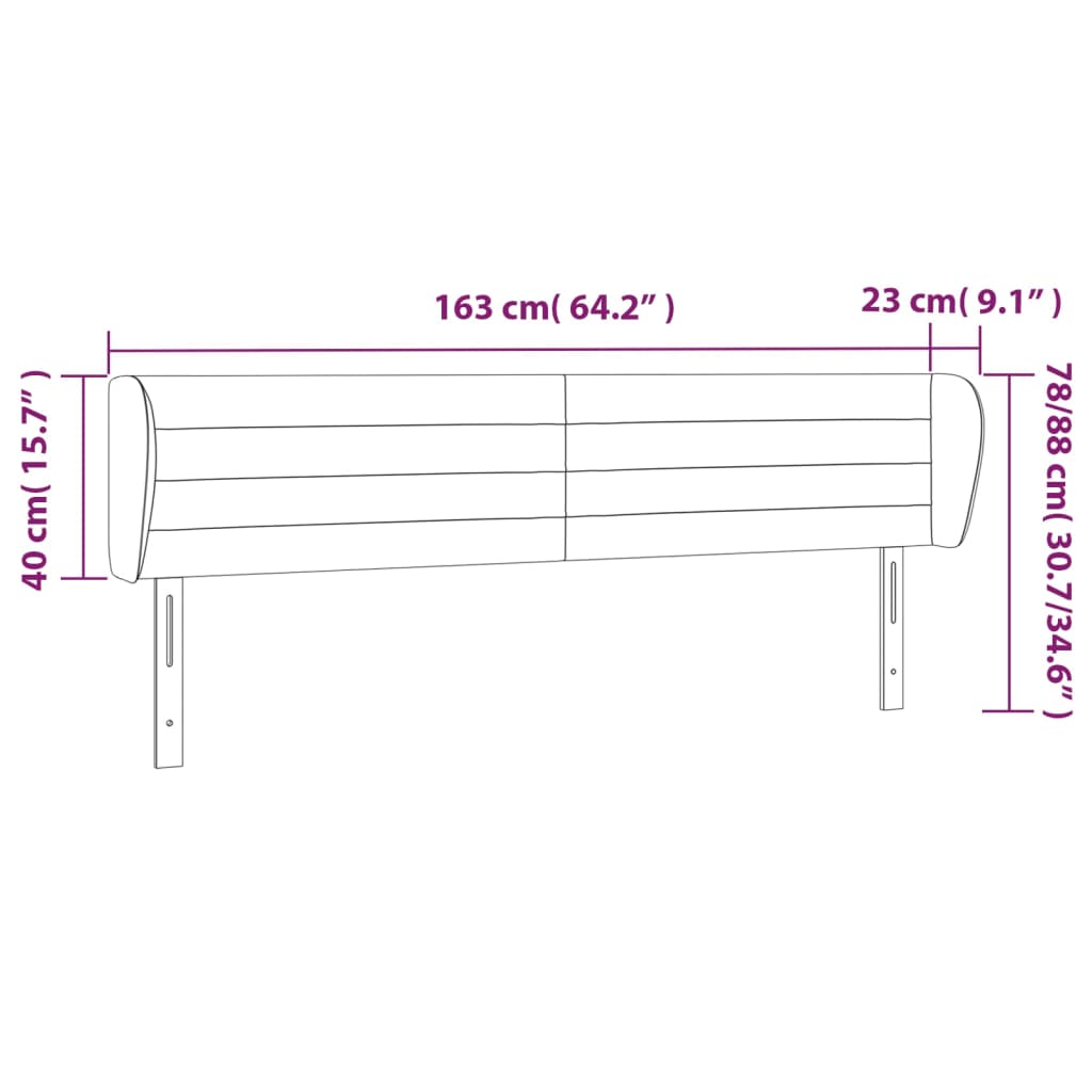 Hoofdbord met randen 163x23x78/88 cm stof crèmekleurig – afbeelding 9