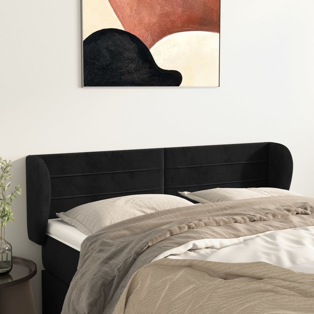 Hoofdbord met randen 147x23x78/88 cm fluweel zwart – afbeelding 1