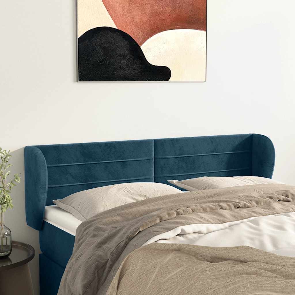 Hoofdbord met randen 147x23x78/88 cm fluweel donkerblauw