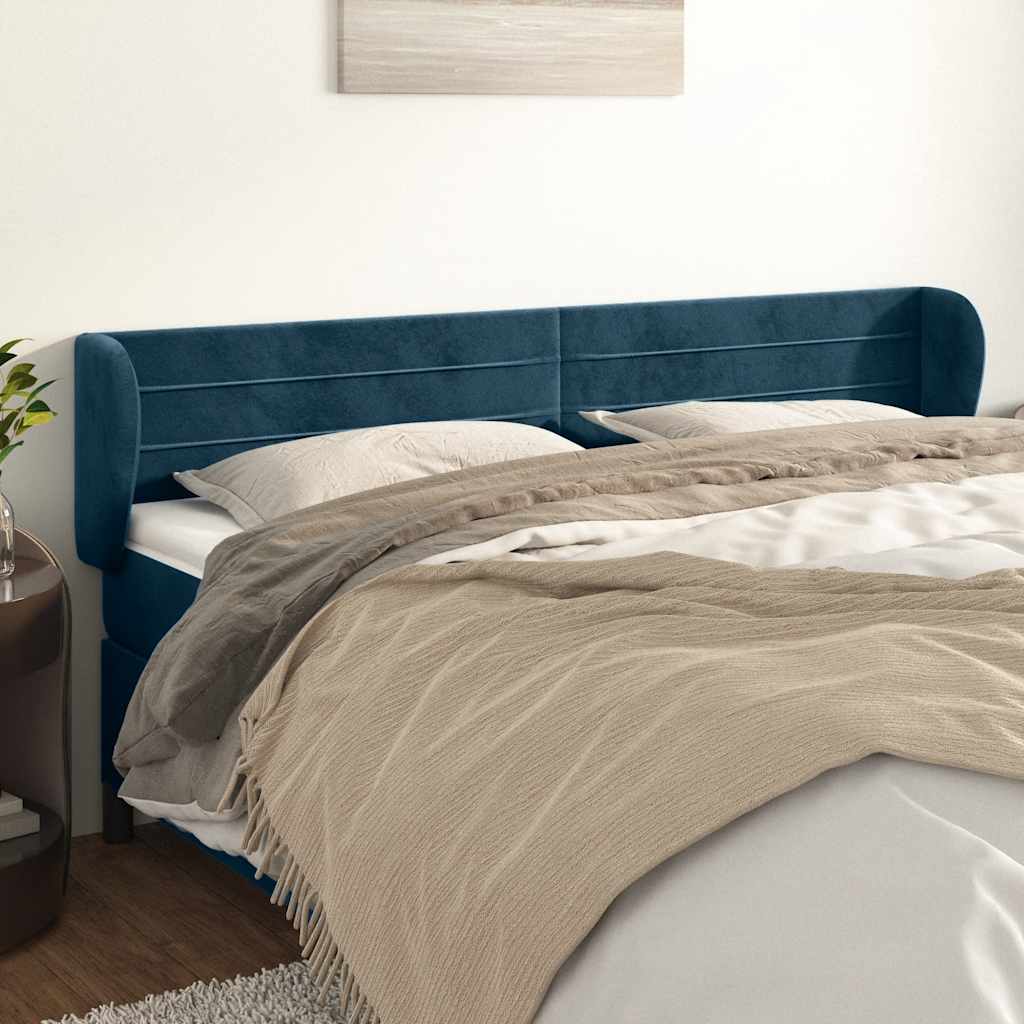 Hoofdbord met randen 163x23x78/88 cm fluweel donkerblauw – afbeelding 1