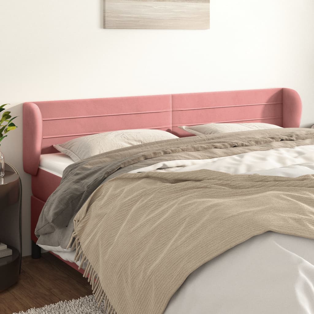 Hoofdbord met randen 163x23x78/88 cm fluweel roze
