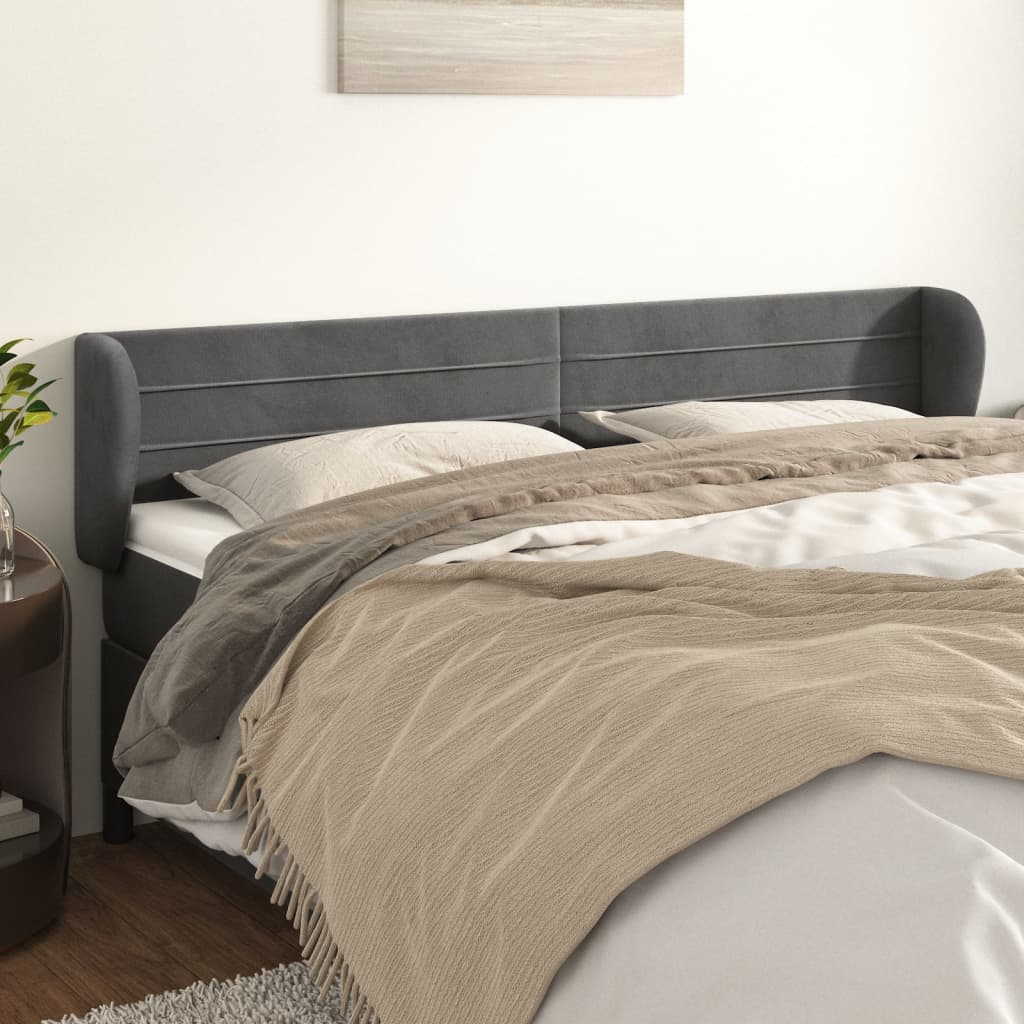 Hoofdbord met randen 183x23x78/88 cm fluweel donkergrijs – afbeelding 1