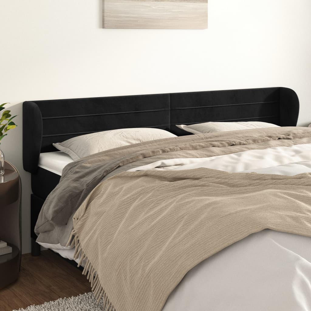 Hoofdbord met randen 183x23x78/88 cm fluweel zwart – afbeelding 1