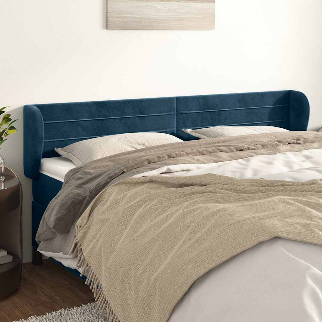 Hoofdbord met randen 183x23x78/88 cm fluweel donkerblauw – afbeelding 1