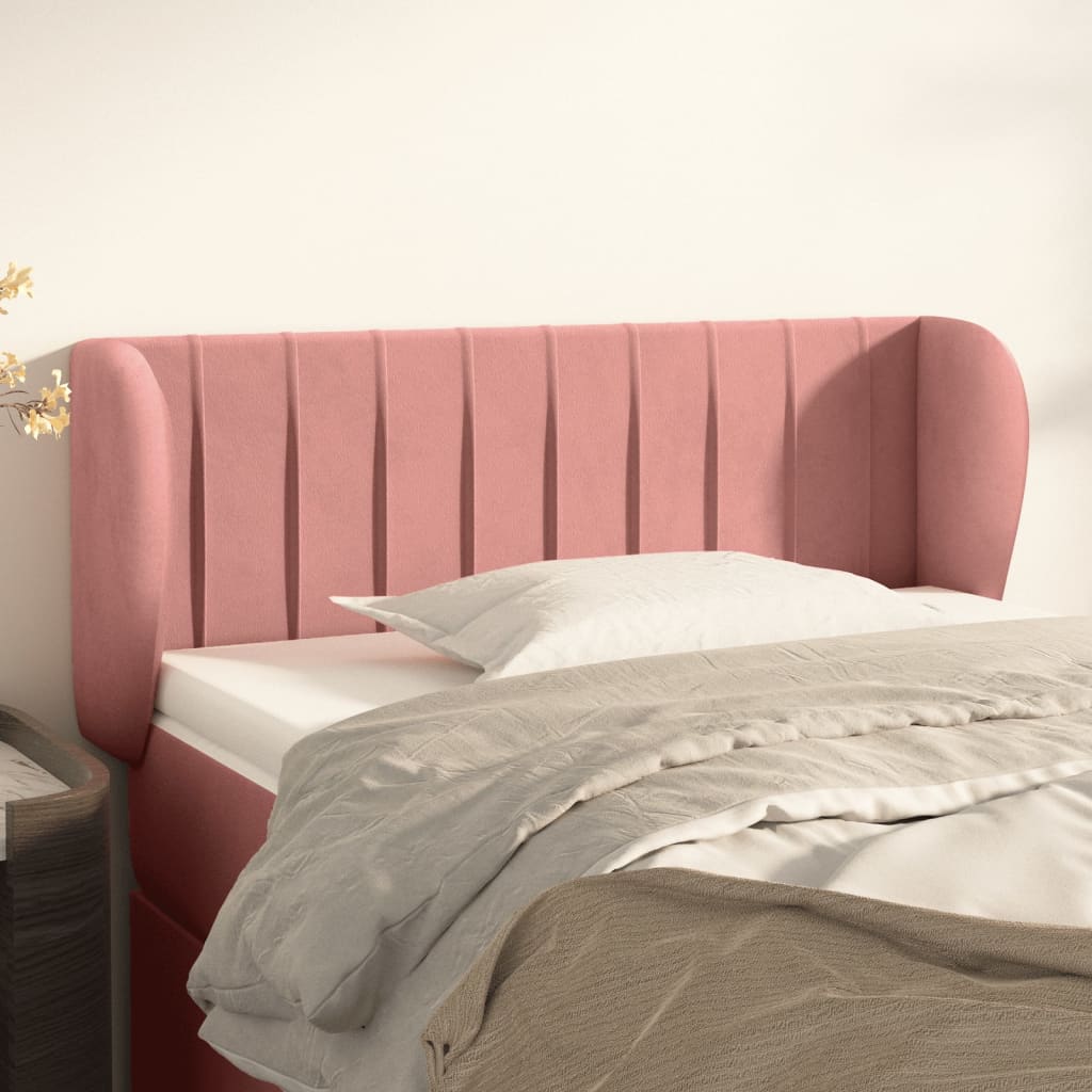 Hoofdbord met randen 93x23x78/88 cm fluweel roze – afbeelding 1