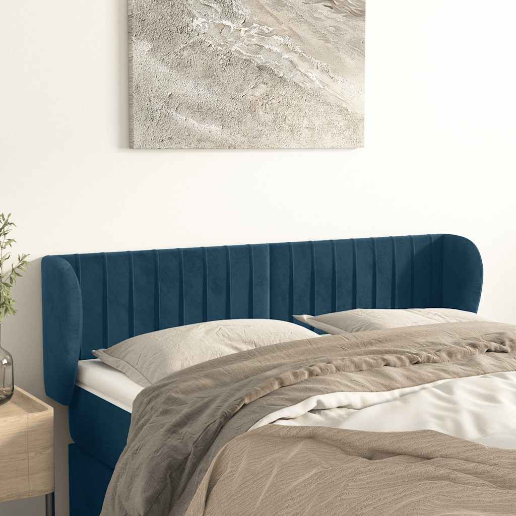 Hoofdbord met randen 147x23x78/88 cm fluweel donkerblauw