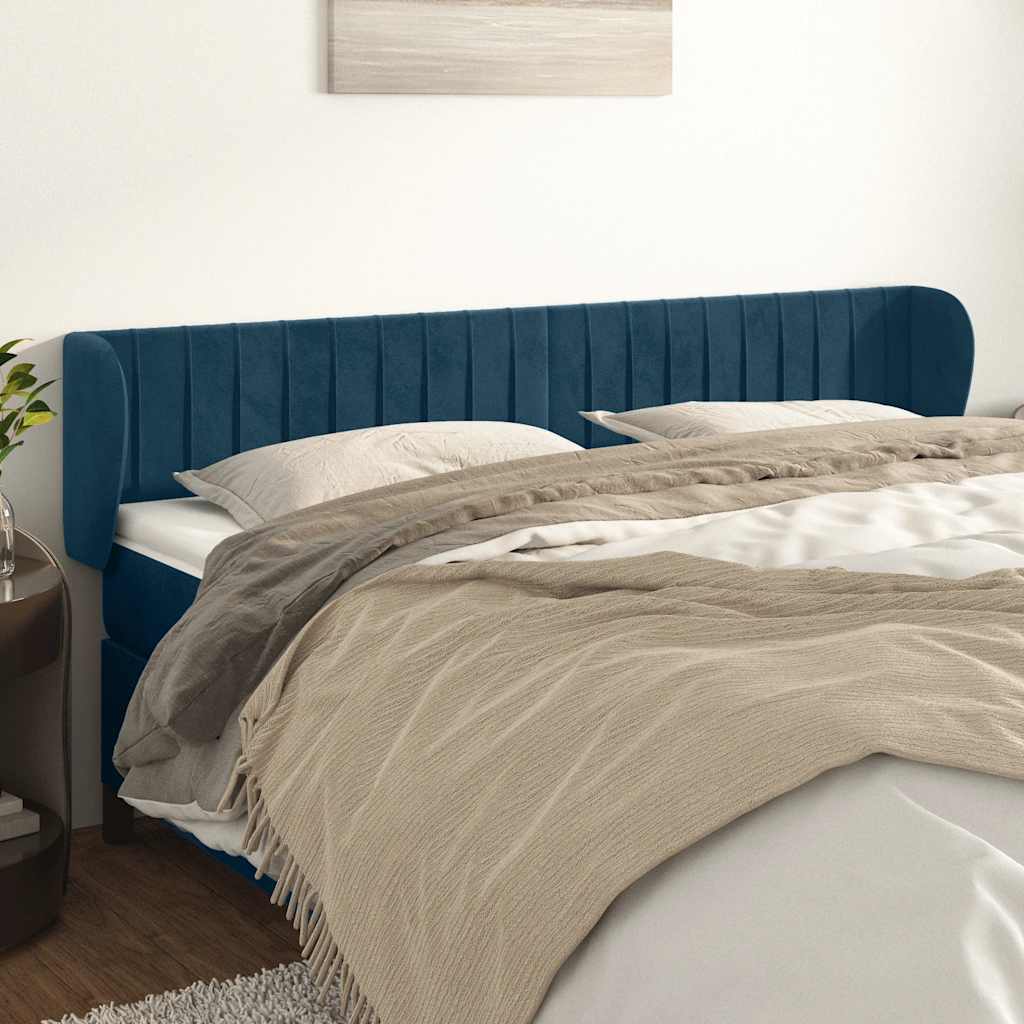 Hoofdbord met randen 183x23x78/88 cm fluweel donkerblauw – afbeelding 1