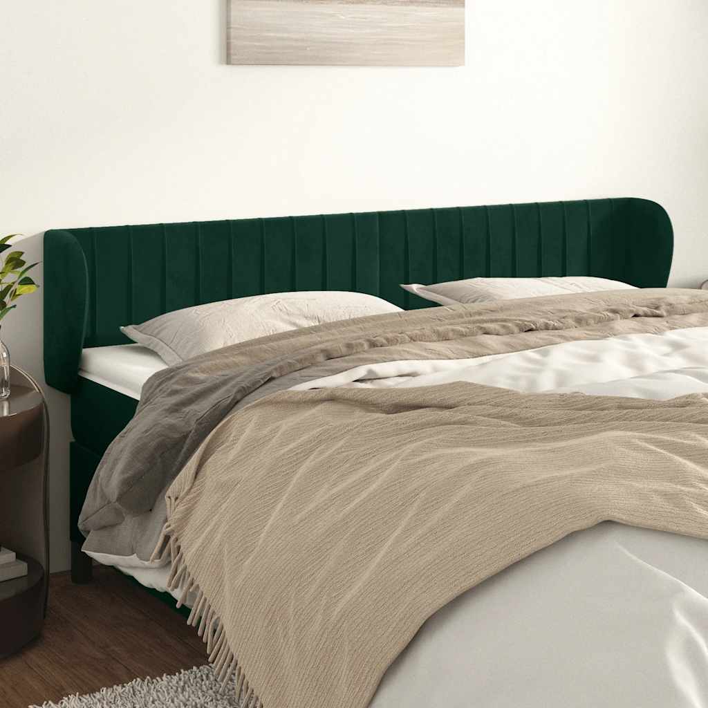 Hoofdbord met randen 203x23x78/88 cm fluweel donkergroen – afbeelding 1