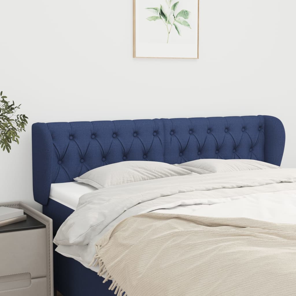 Hoofdbord met randen 147x23x78/88 cm stof blauw