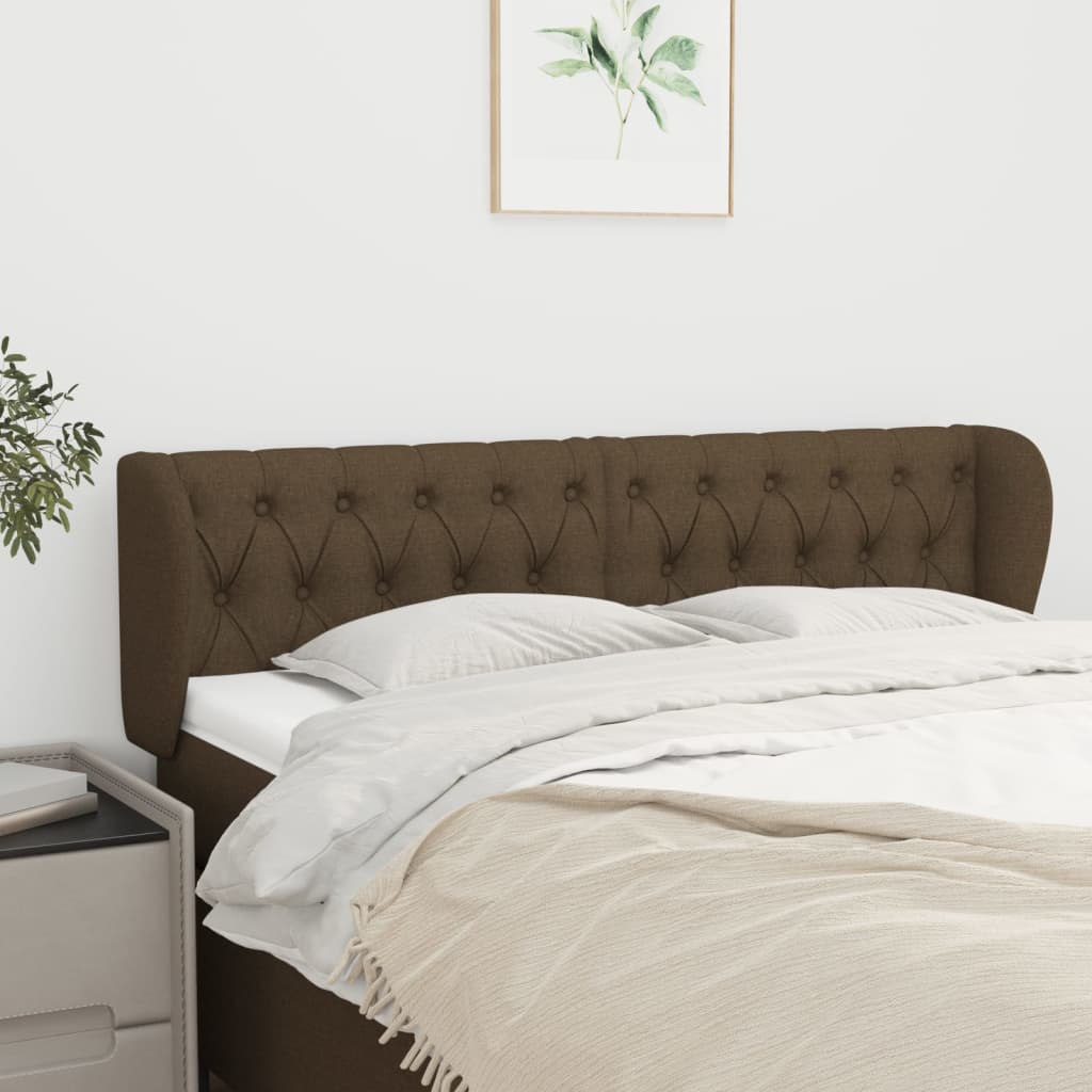 Hoofdbord met randen 163x23x78/88 cm stof donkerbruin – afbeelding 1