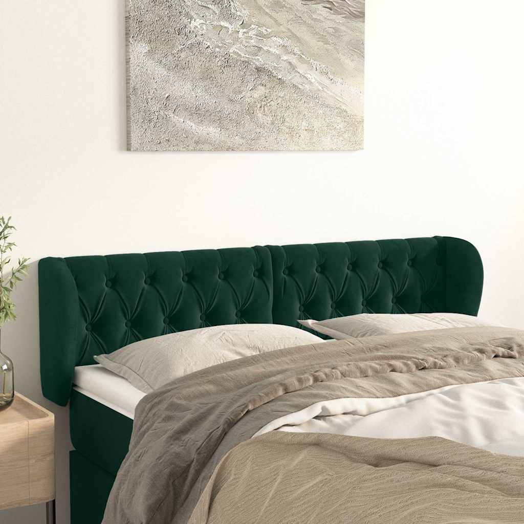 Hoofdbord met randen 147x23x78/88 cm fluweel donkergroen – afbeelding 1