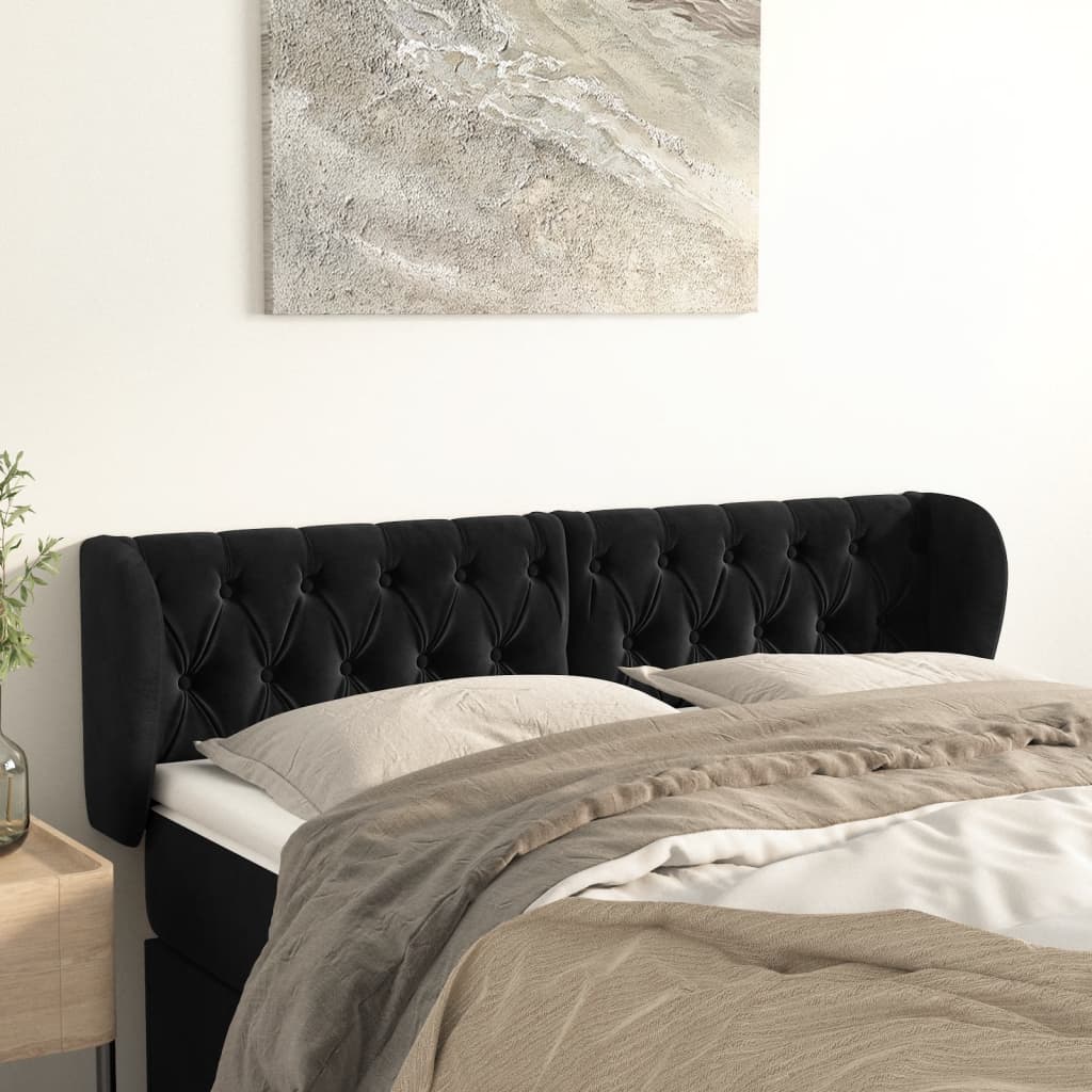 Hoofdbord met randen 163x23x78/88 cm fluweel zwart