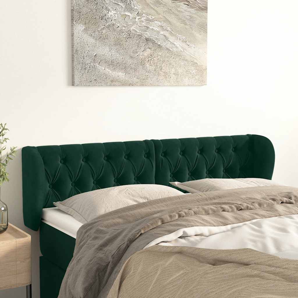 Hoofdbord met randen 163x23x78/88 cm fluweel donkergroen – afbeelding 1