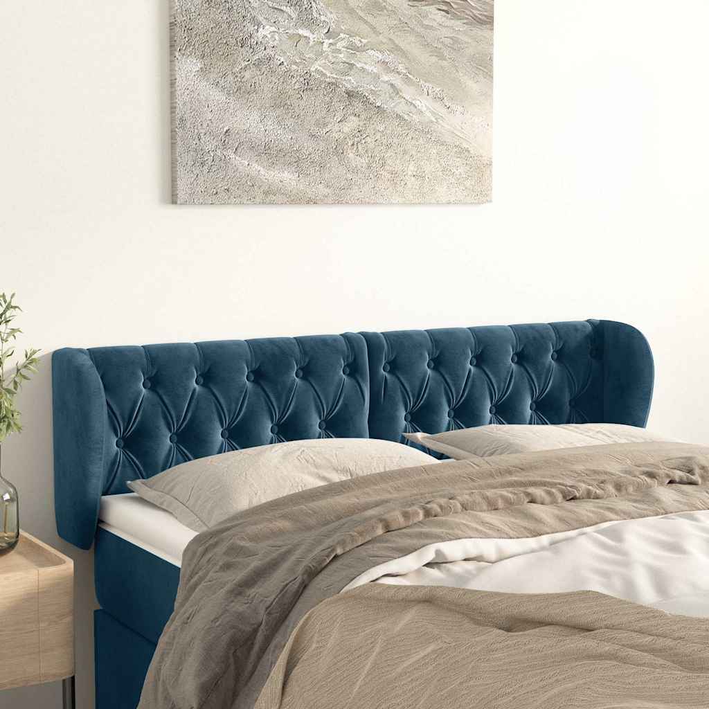 Hoofdbord met randen 163x23x78/88 cm fluweel donkerblauw – afbeelding 1