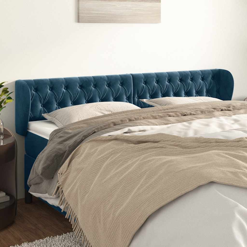 Hoofdbord met randen 183x23x78/88 cm fluweel donkerblauw