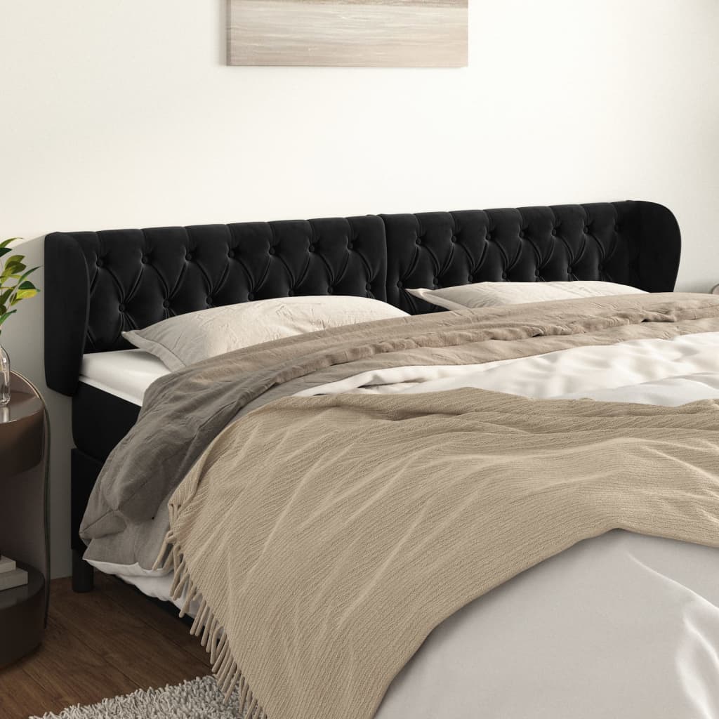 Hoofdbord met randen 203x23x78/88 cm fluweel zwart – afbeelding 1