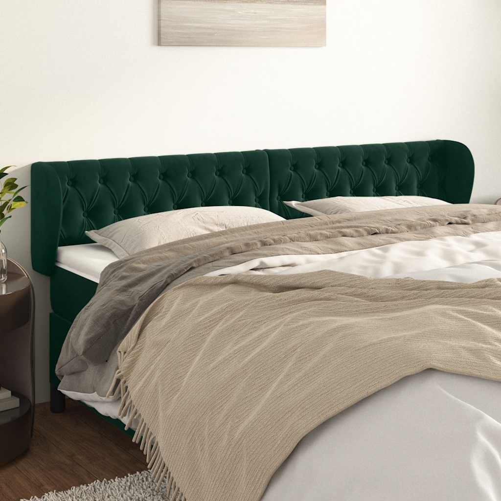Hoofdbord met randen 203x23x78/88 cm fluweel donkergroen – afbeelding 1