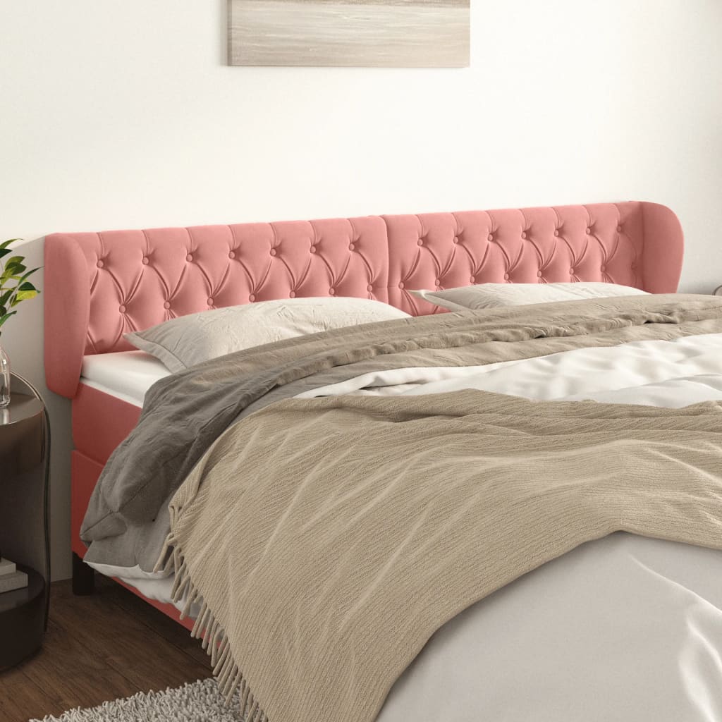 Hoofdbord met randen 203x23x78/88 cm fluweel roze