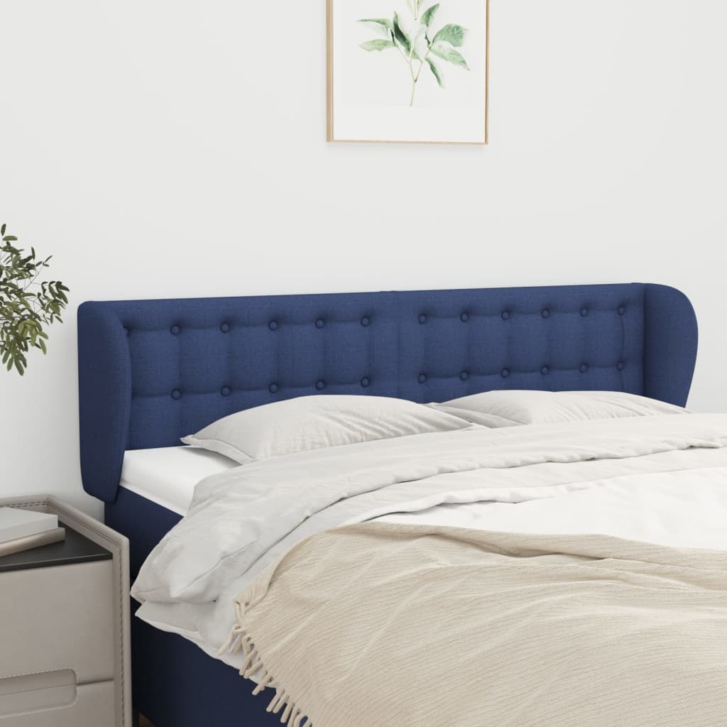 Hoofdbord met randen 147x23x78/88 cm stof blauw
