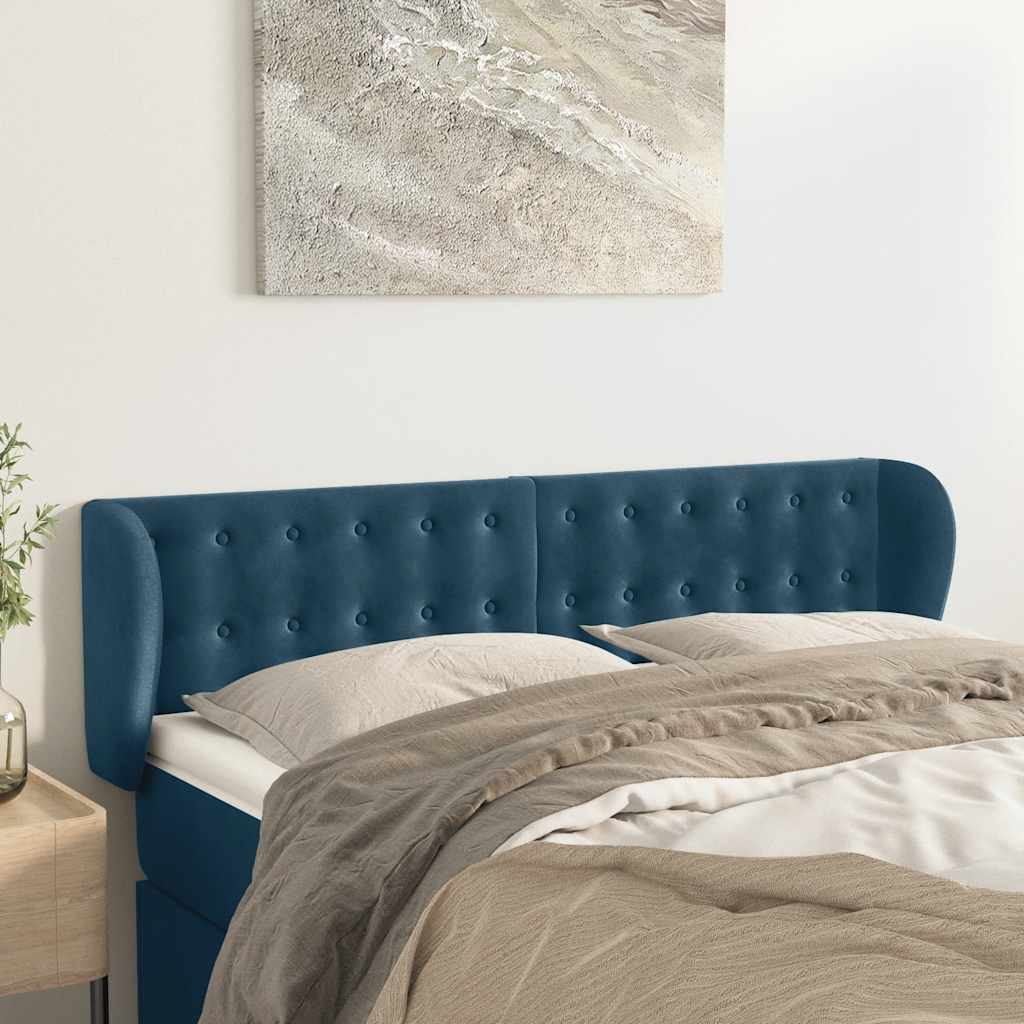 Hoofdbord met randen 147x23x78/88 cm fluweel donkerblauw – afbeelding 1