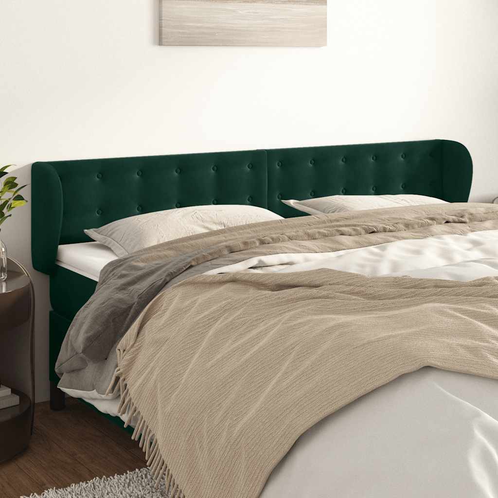 Hoofdbord met randen 163x23x78/88 cm fluweel donkergroen – afbeelding 1