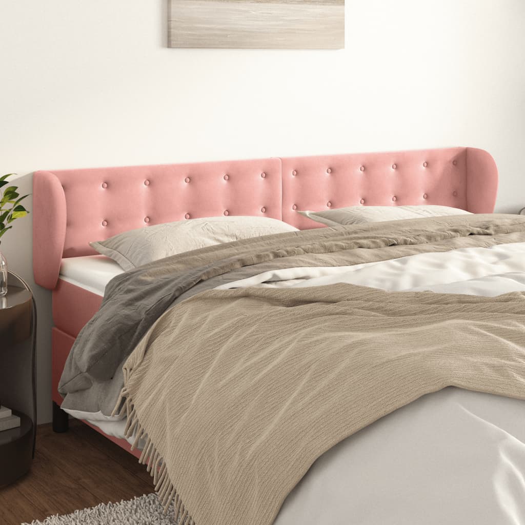Hoofdbord met randen 163x23x78/88 cm fluweel roze – afbeelding 1