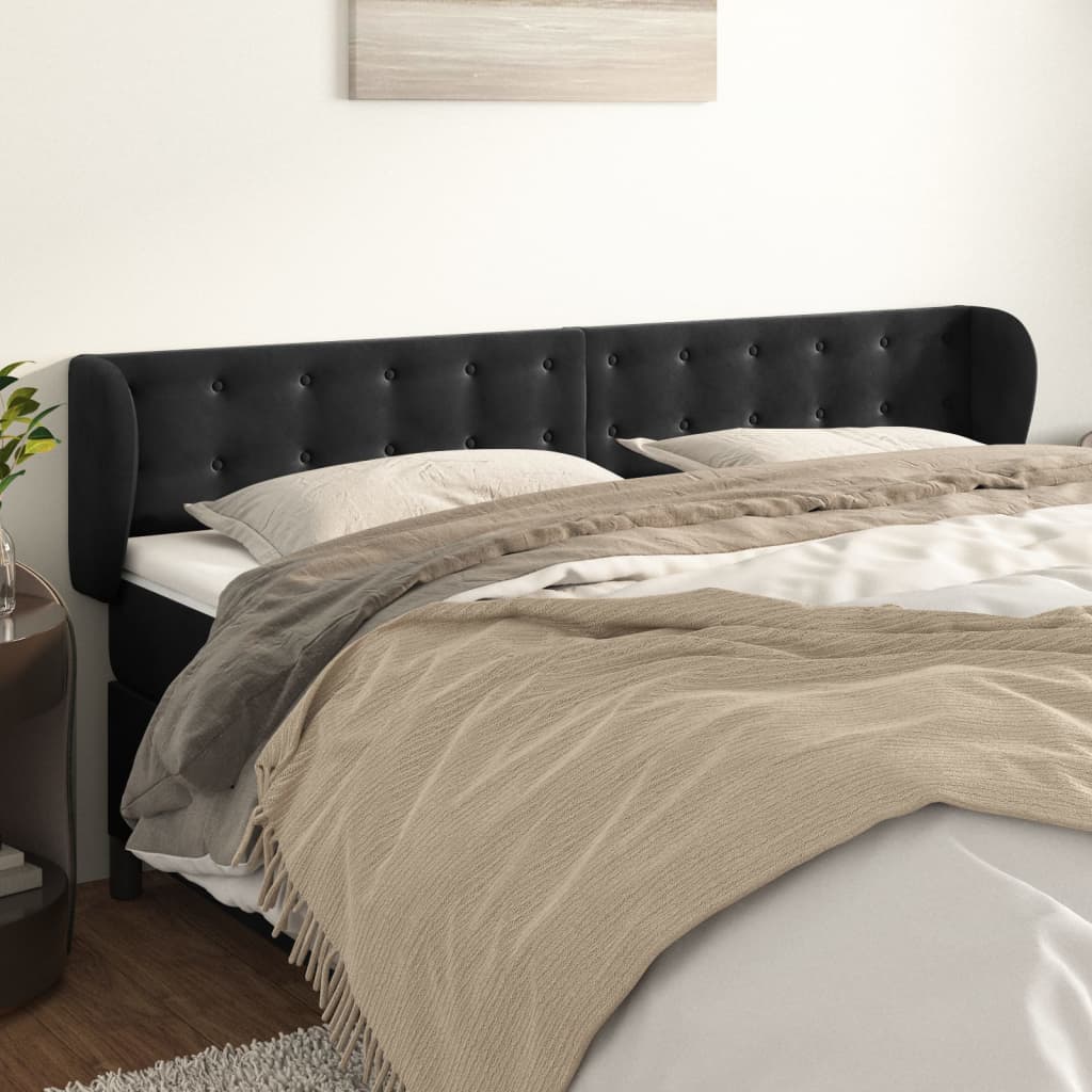 Hoofdbord met randen 183x23x78/88 cm fluweel zwart