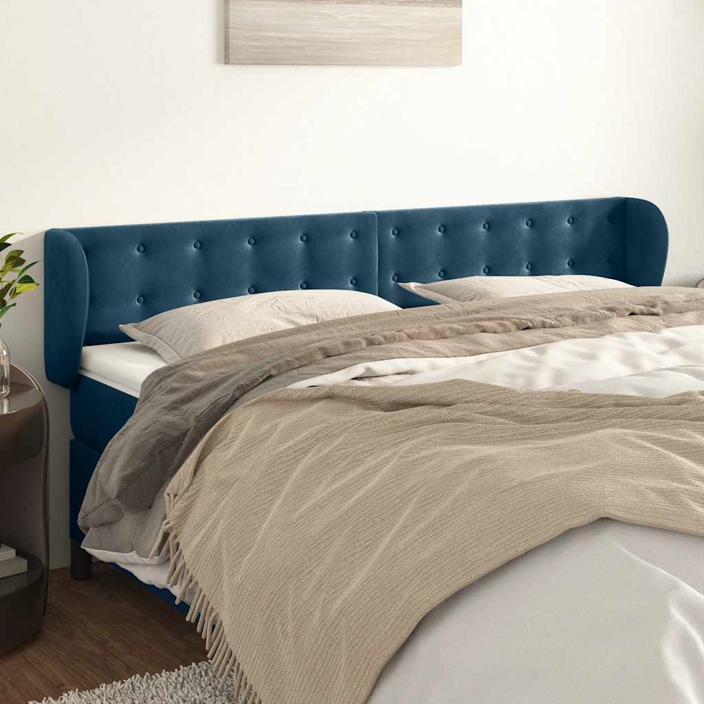 Hoofdbord met randen 183x23x78/88 cm fluweel donkerblauw