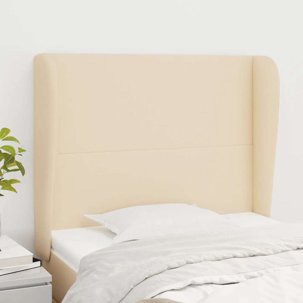 Hoofdbord met randen 83x23x118/128 cm stof crèmekleurig – afbeelding 1