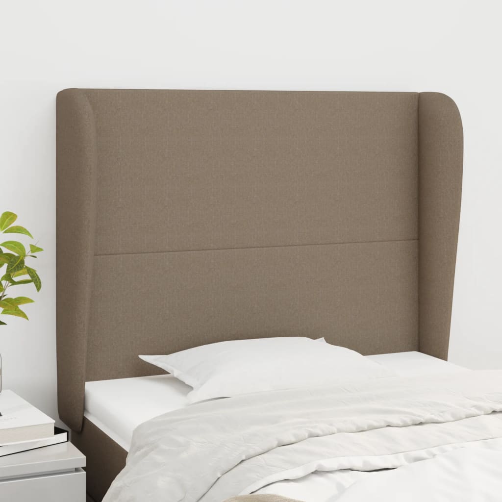 Hoofdbord met randen 93x23x118/128 cm stof taupe – afbeelding 1