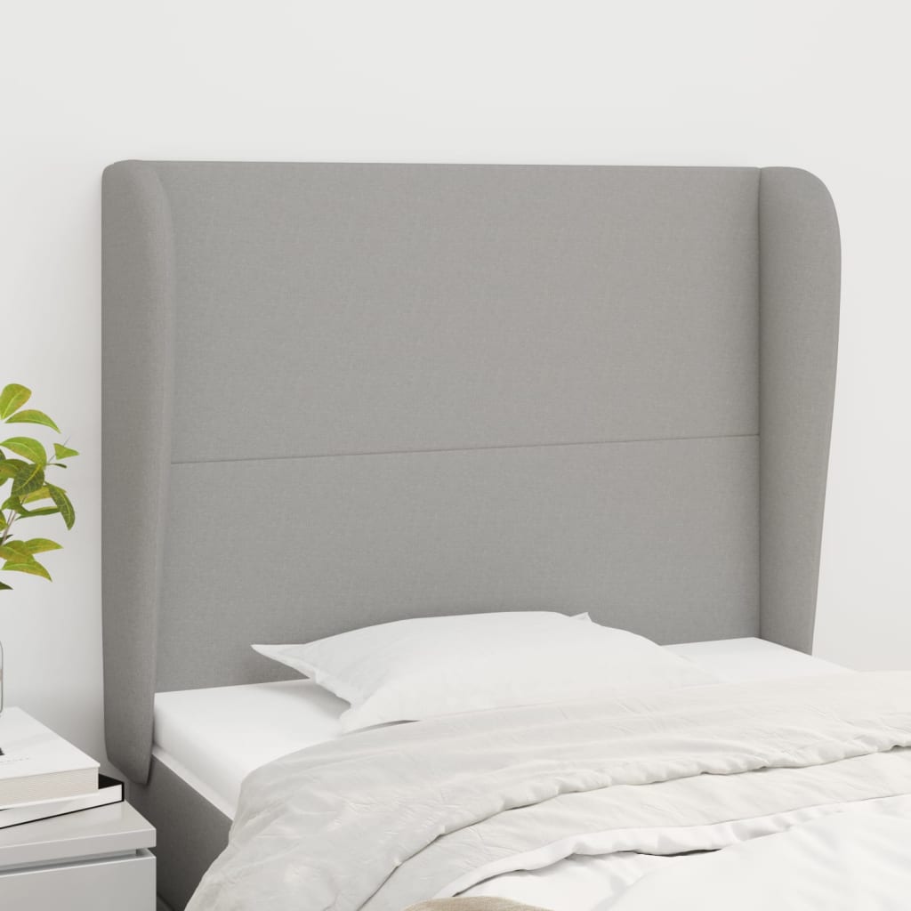 Hoofdbord met randen 103x23x118/128 cm stof lichtgrijs