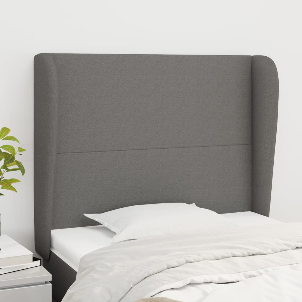 Hoofdbord met randen 103x23x118/128 cm stof donkergrijs