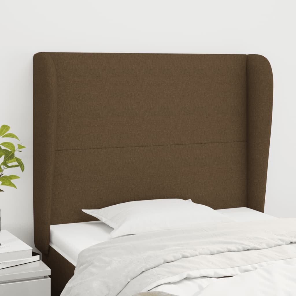 Hoofdbord met randen 103x23x118/128 cm stof donkerbruin