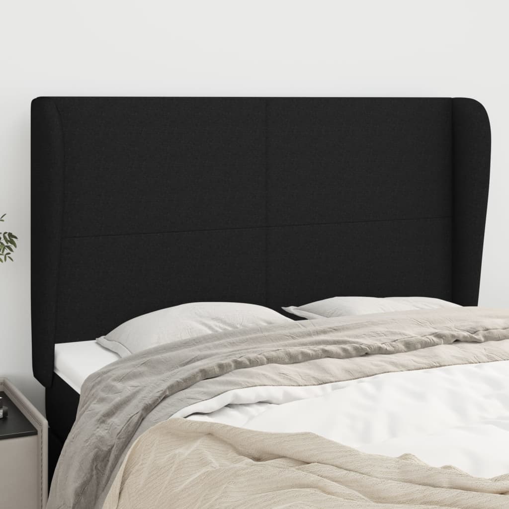 Hoofdbord met randen 147x23x118/128 cm stof zwart