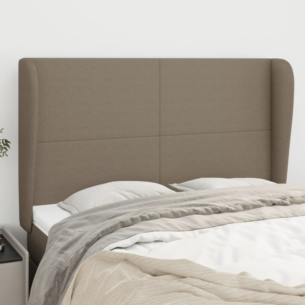 Hoofdbord met randen 147x23x118/128 cm stof taupe