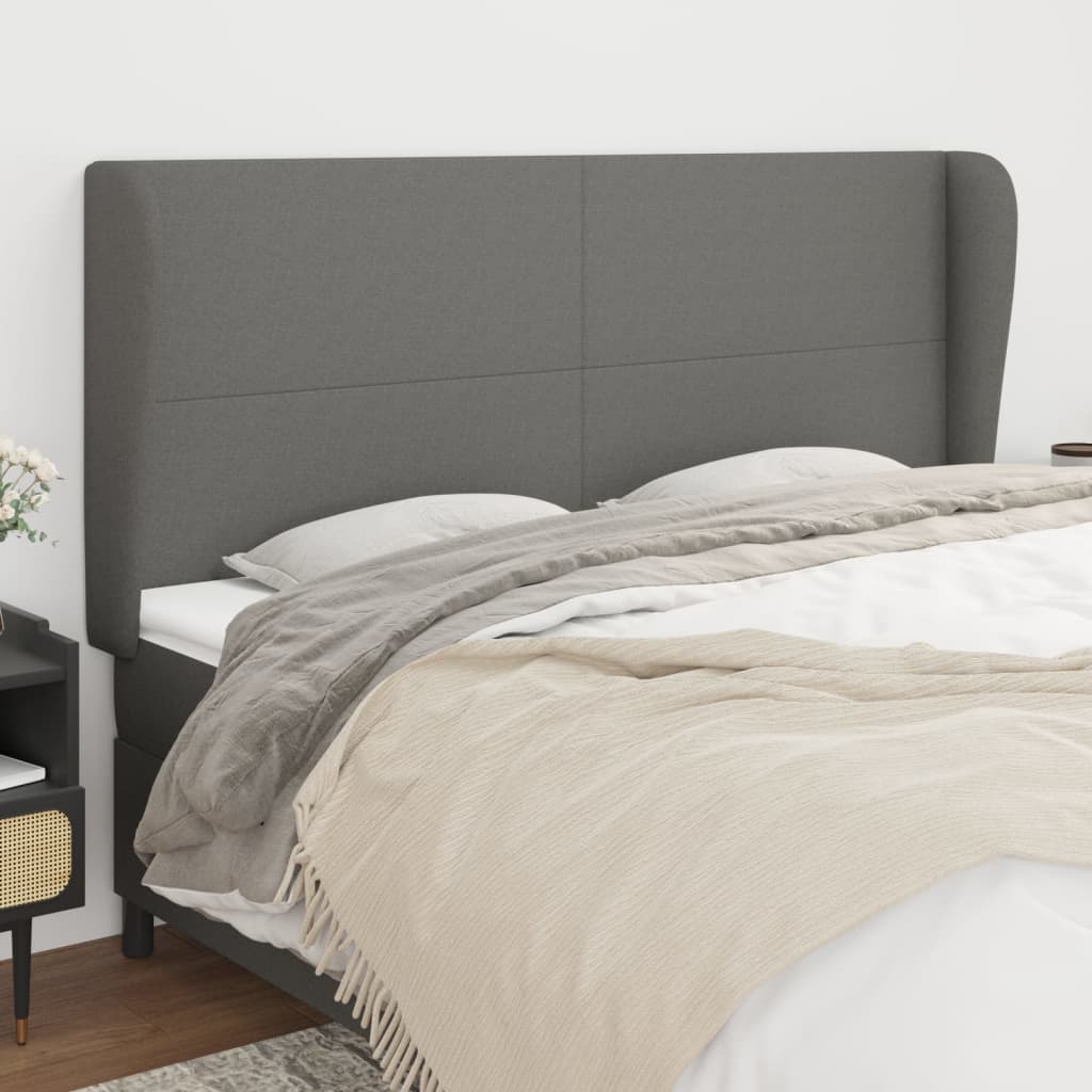 Hoofdbord met randen 163x23x118/128 cm stof donkergrijs – afbeelding 1