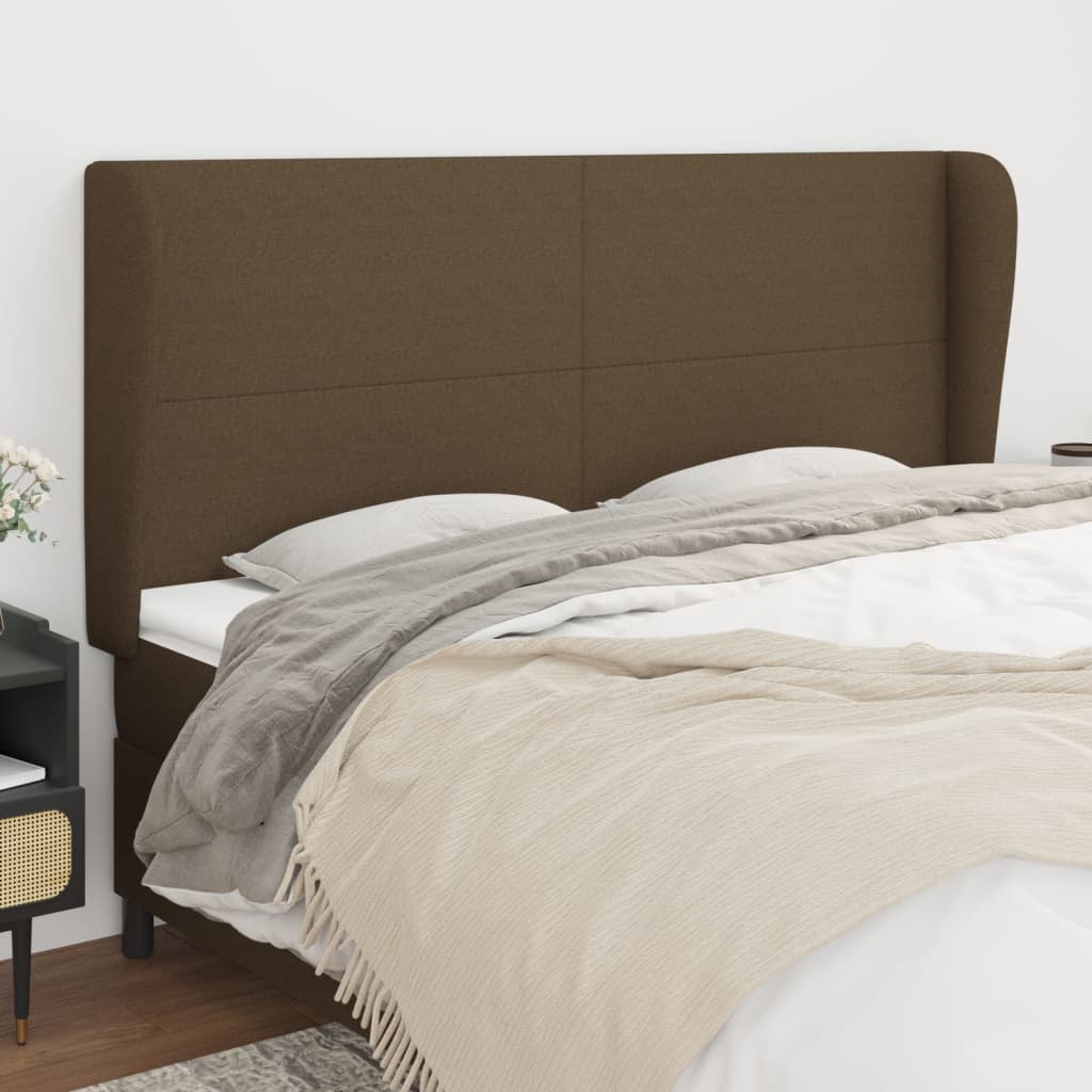 Hoofdbord met randen 163x23x118/128 cm stof donkerbruin – afbeelding 1